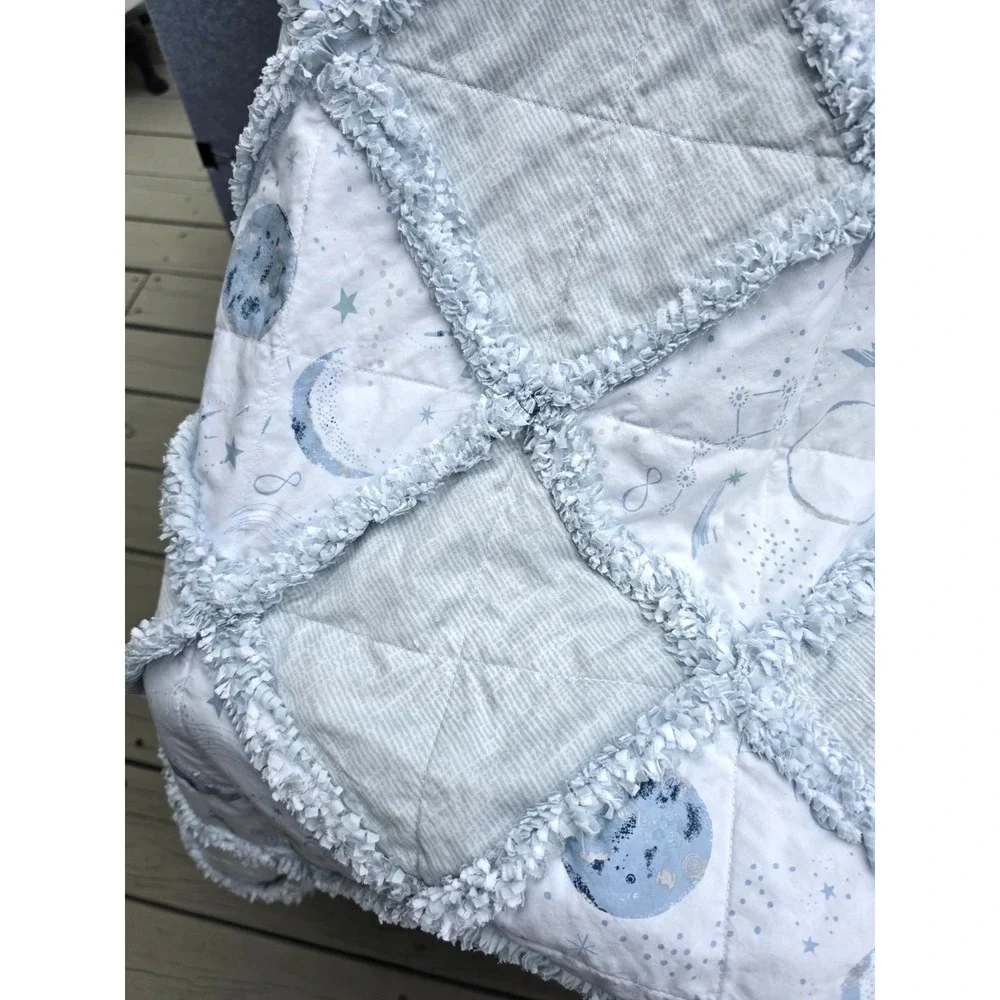Handmade Night Sky Rag‎ Quilt Throw Blanket Blue/White New--66 in x 50 in
